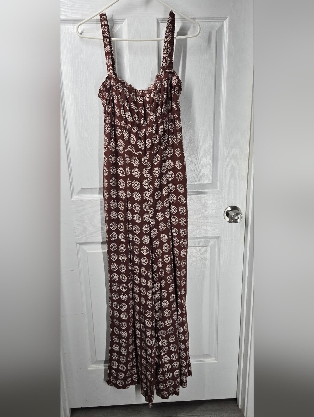 Ecote Urban Outfitters Floral Wide Leg Jumpsuit Size M Linen Blend Lace Back - Picture 8 of 13